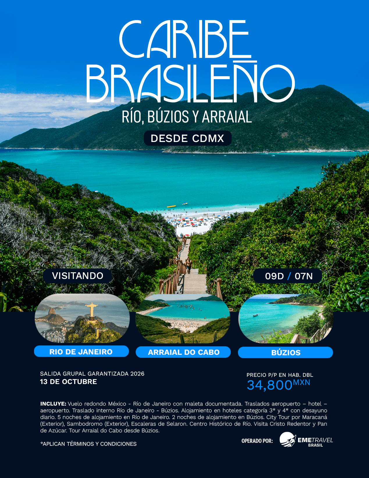 CARIBE BRASILEÑO RÍO, BÚZIOS Y ARRAIAL