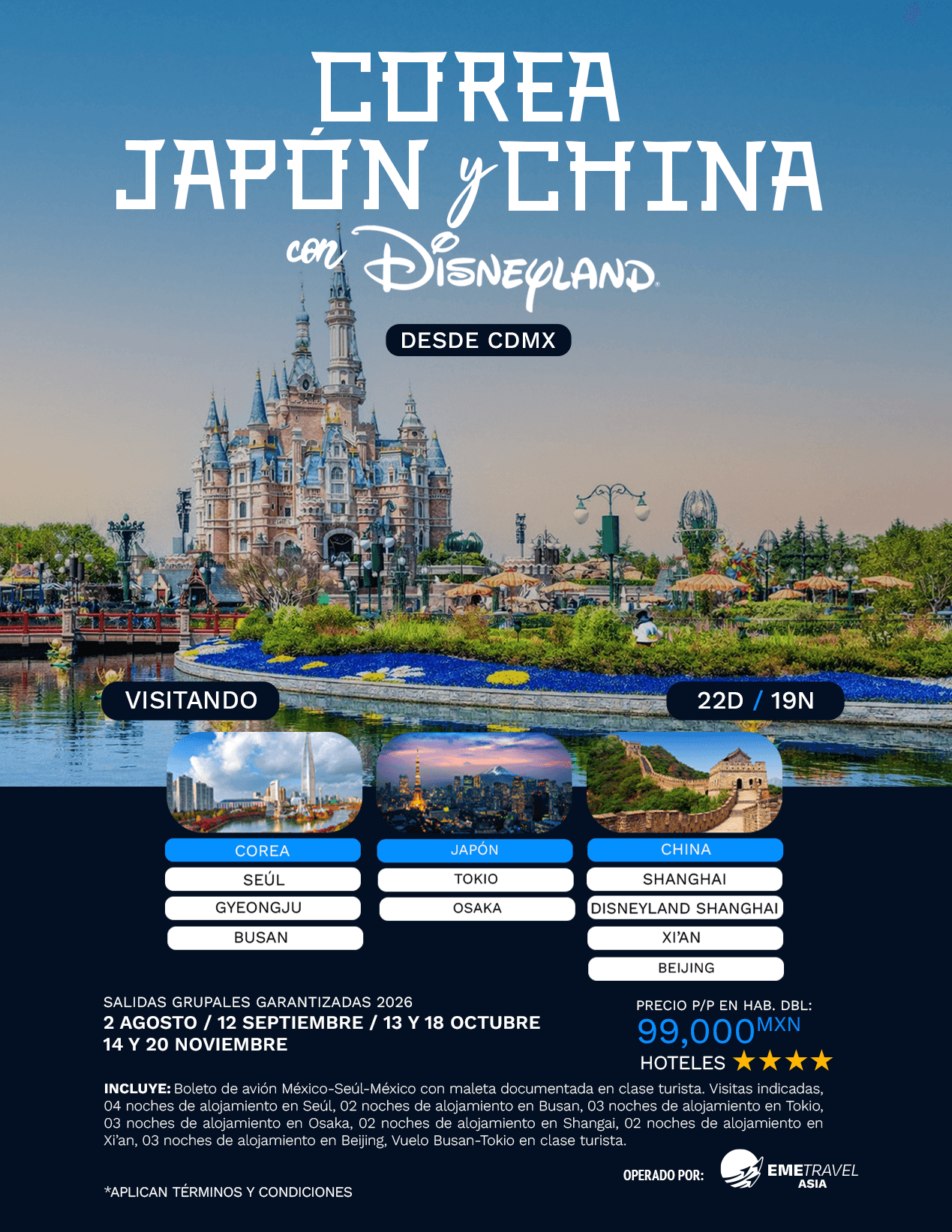 Corea, Japón y China con Disneyland