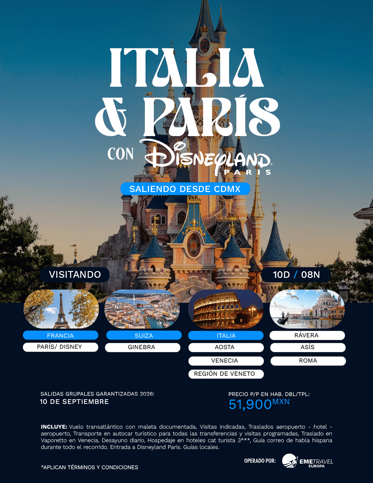 Italia & París con Disneyland Paris