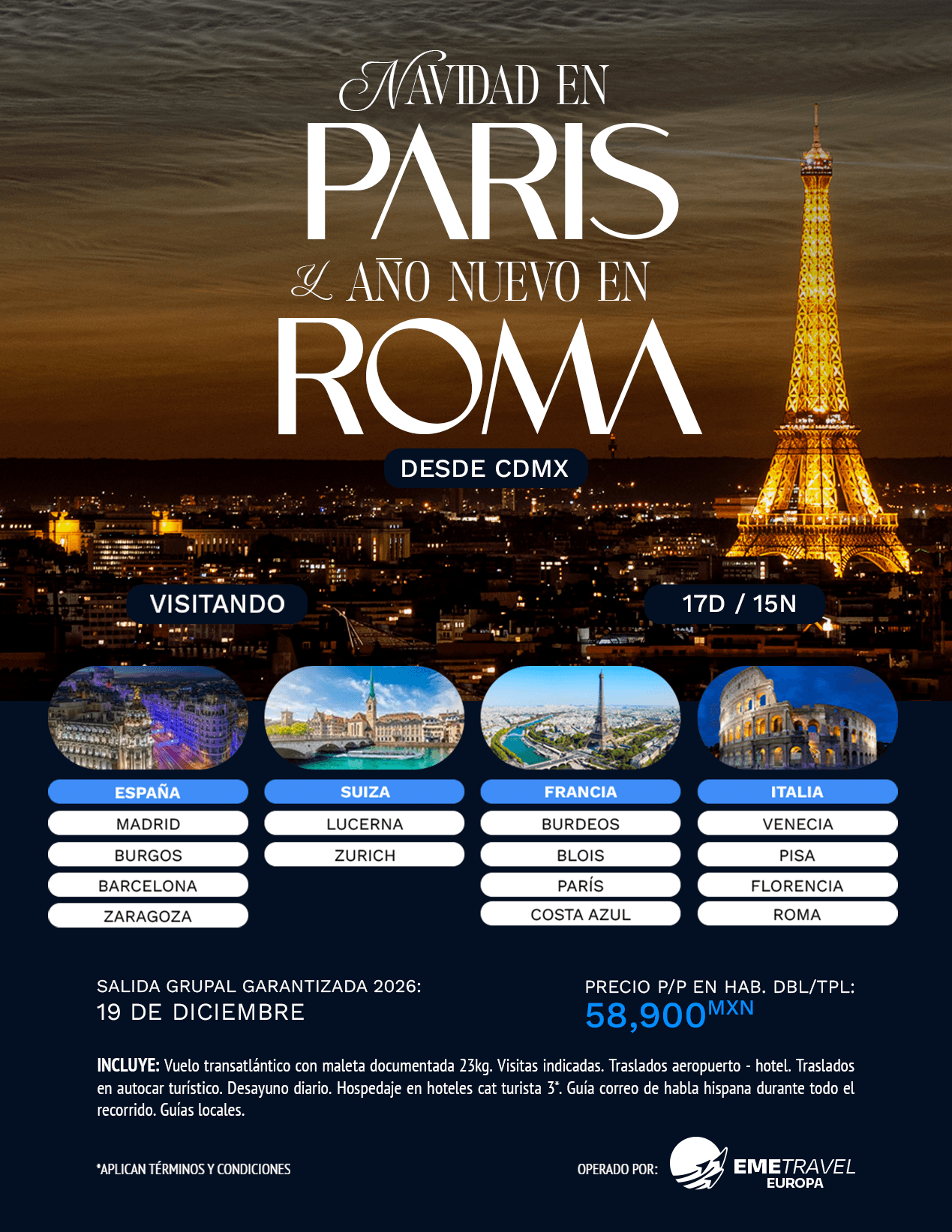 Navidad en París y Año Nuevo en Roma