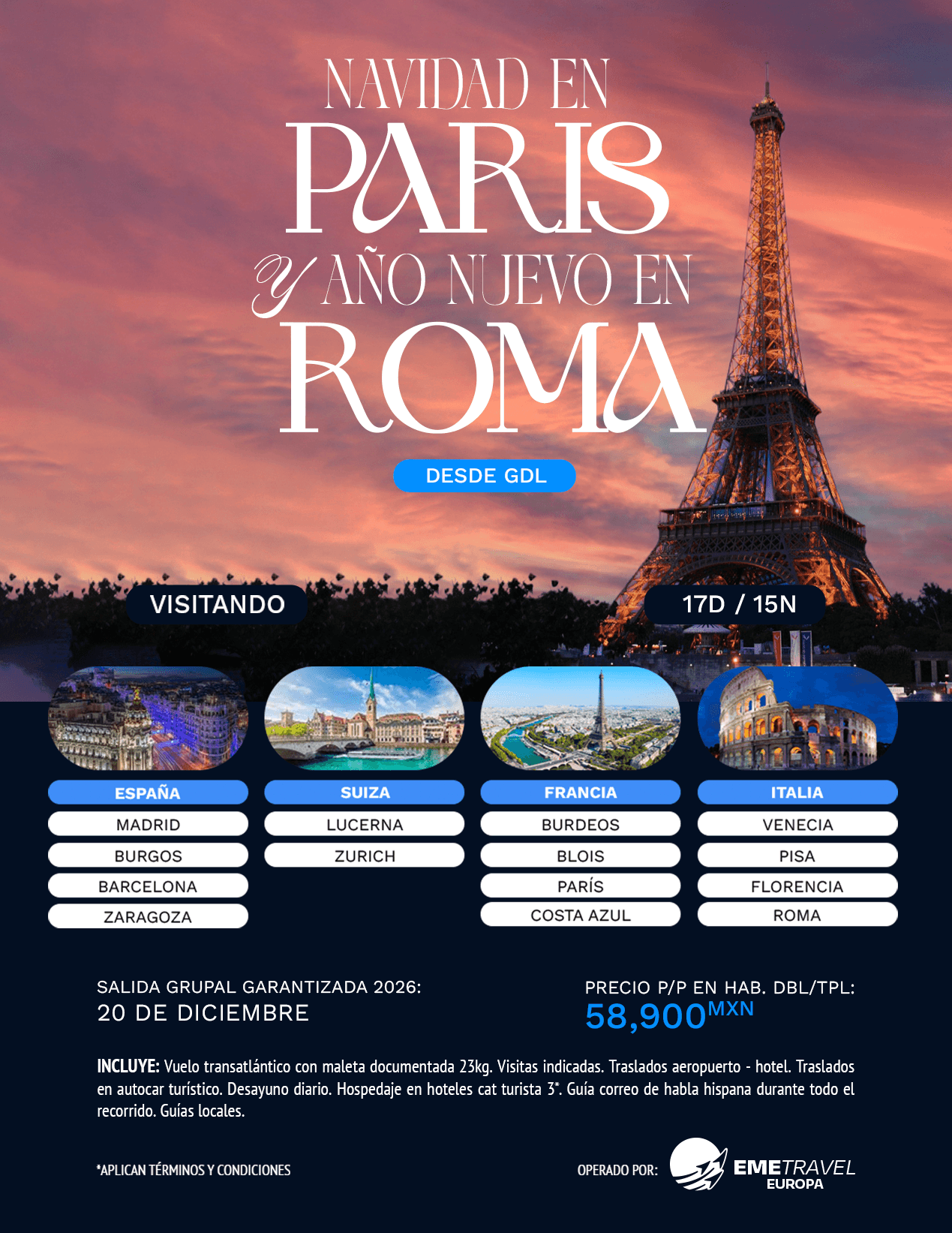 Navidad en París y Año Nuevo en Roma